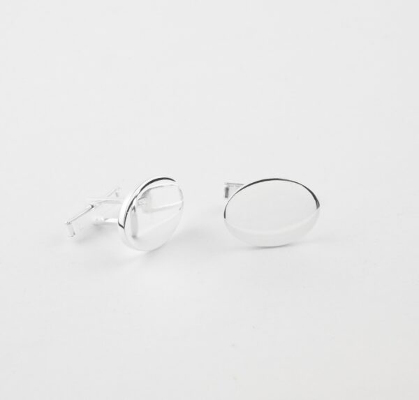 Mirror Finish Oval Cufflinks In Pure Silver