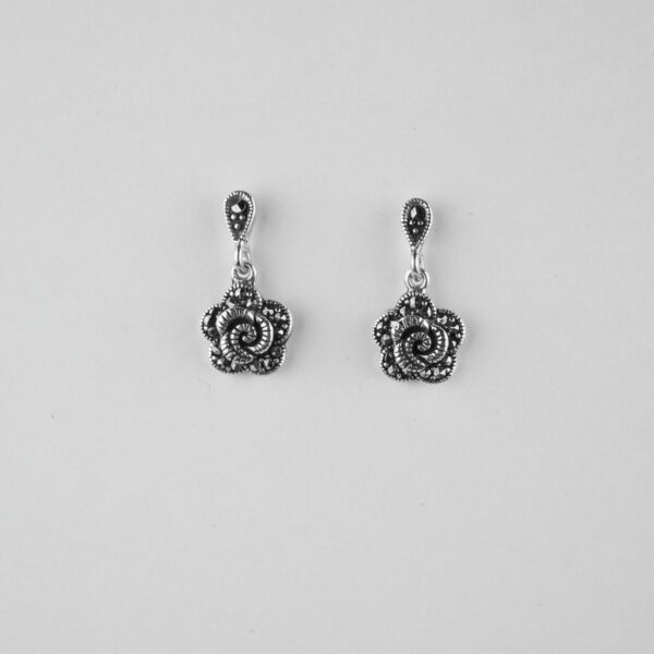 Hanging Flower Marcasite Earrings In Pure Silver