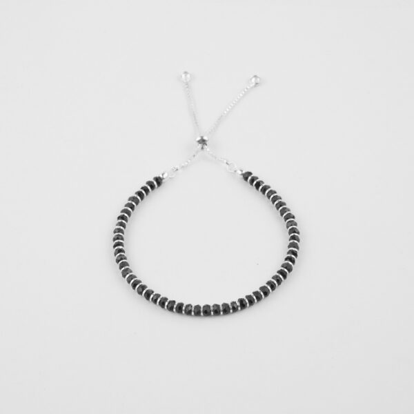 Black Beads Adjustable Bracelet In Pure Silver