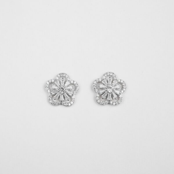 Flower Studs Studded With Cz & Baguettes