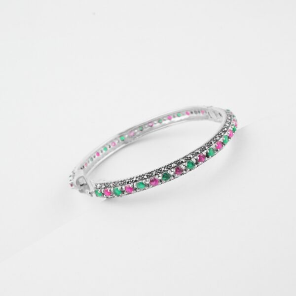 Multicolor Marcasite Silver Kada/Bangle In Pure Silver
