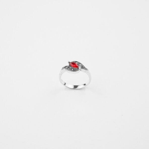 Marcasite Curved Ruby Ring